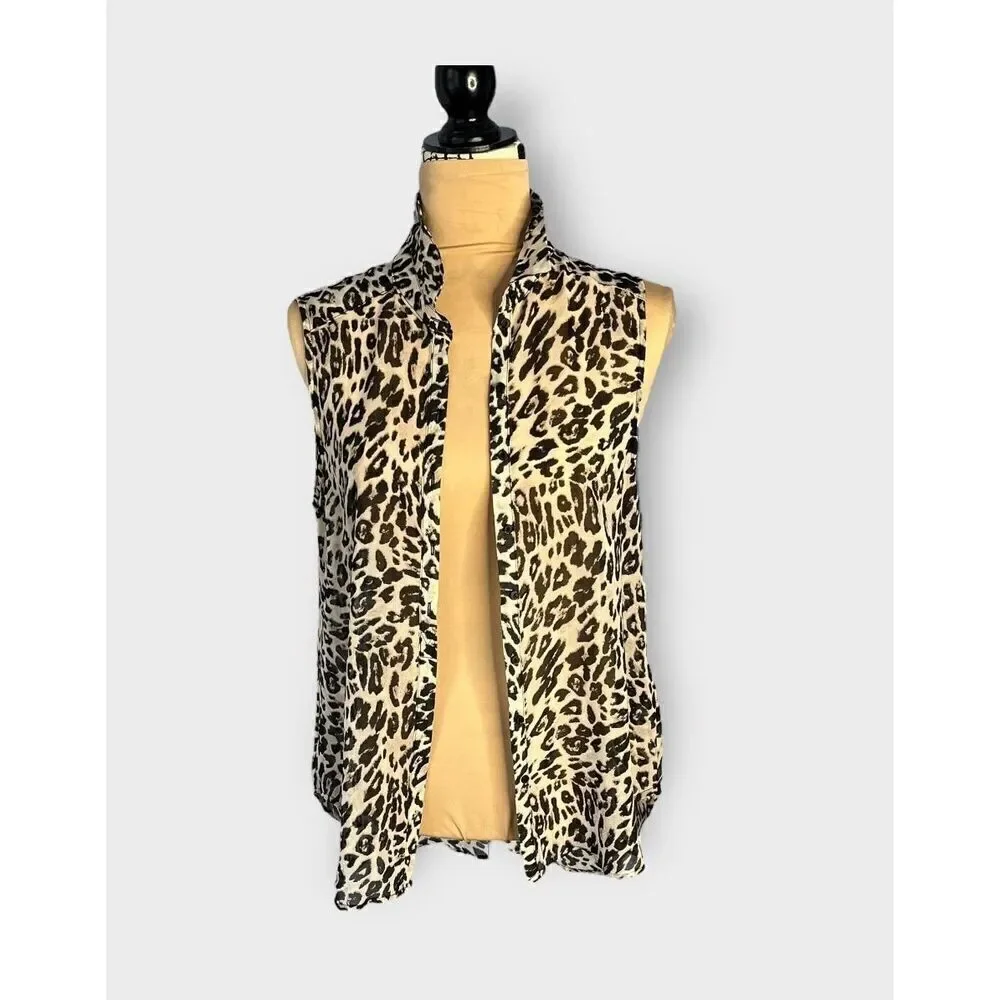 H&M Leopard Print Sleeveless Button Down Black Cream Blouse Women’s Size 8